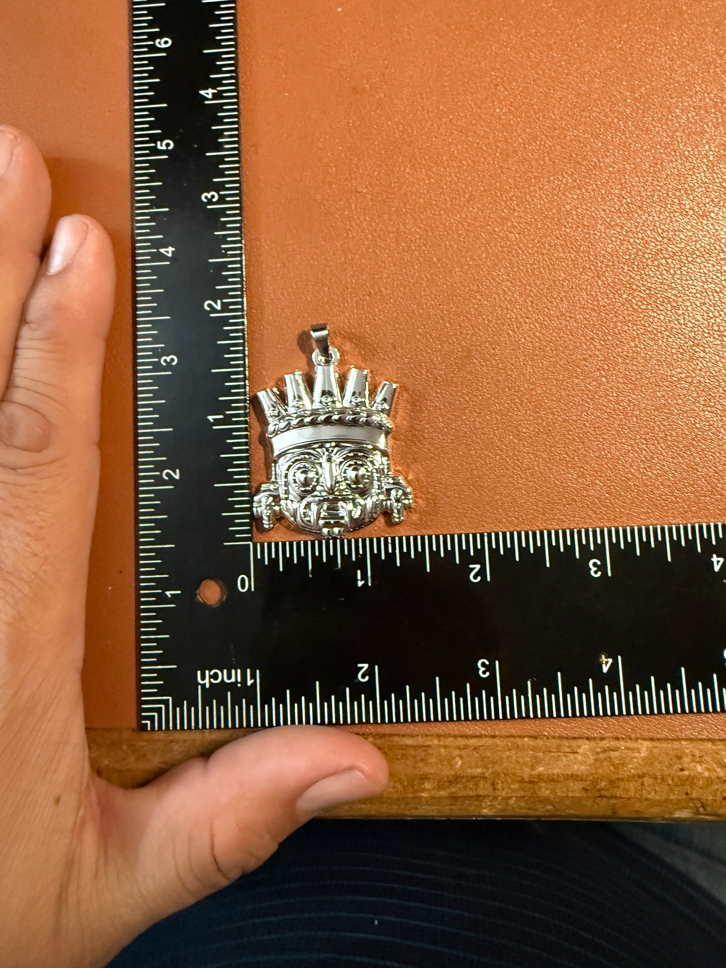 Tlaloc Pendant, Silver Tone, Aztec Rain God, 1.5", 5.3mm bail, Metal Alloy #3