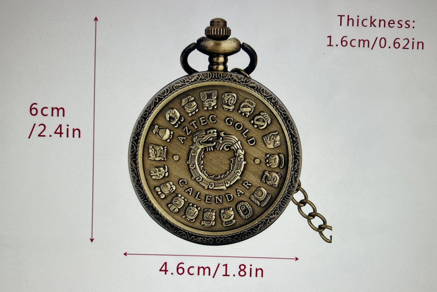 Aztec Gold Calendar Quetzalcoatl Necklace Pocket Design Watch Bronze Quartz Pocket Vintage Collection (#19)