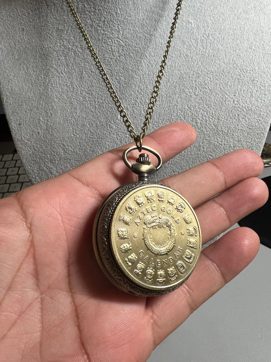 Aztec Gold Calendar Quetzalcoatl Necklace Pocket Design Watch Bronze Quartz Pocket Vintage Collection (#19)