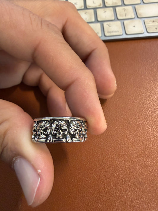 Aztec Tzompantli Mictlantecuhtli Skull Rack Band Ring, Death, Gothic, Dead (storage #8)