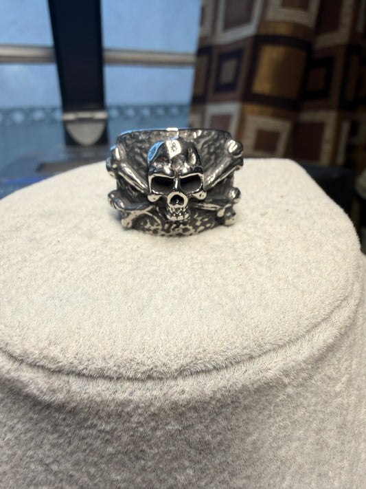 Pirate Skull & Crossbones Ring – Pirate Biker Style – Wide Band - Metal Alloy #4