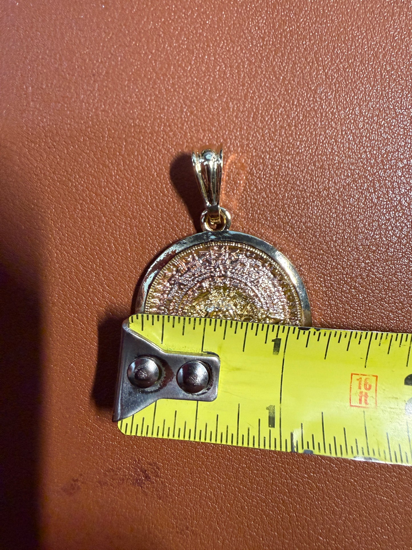 Aztec  Calendar Charm Pendant Gold Plated Tri Color Calendario Azteca Jewelry #5