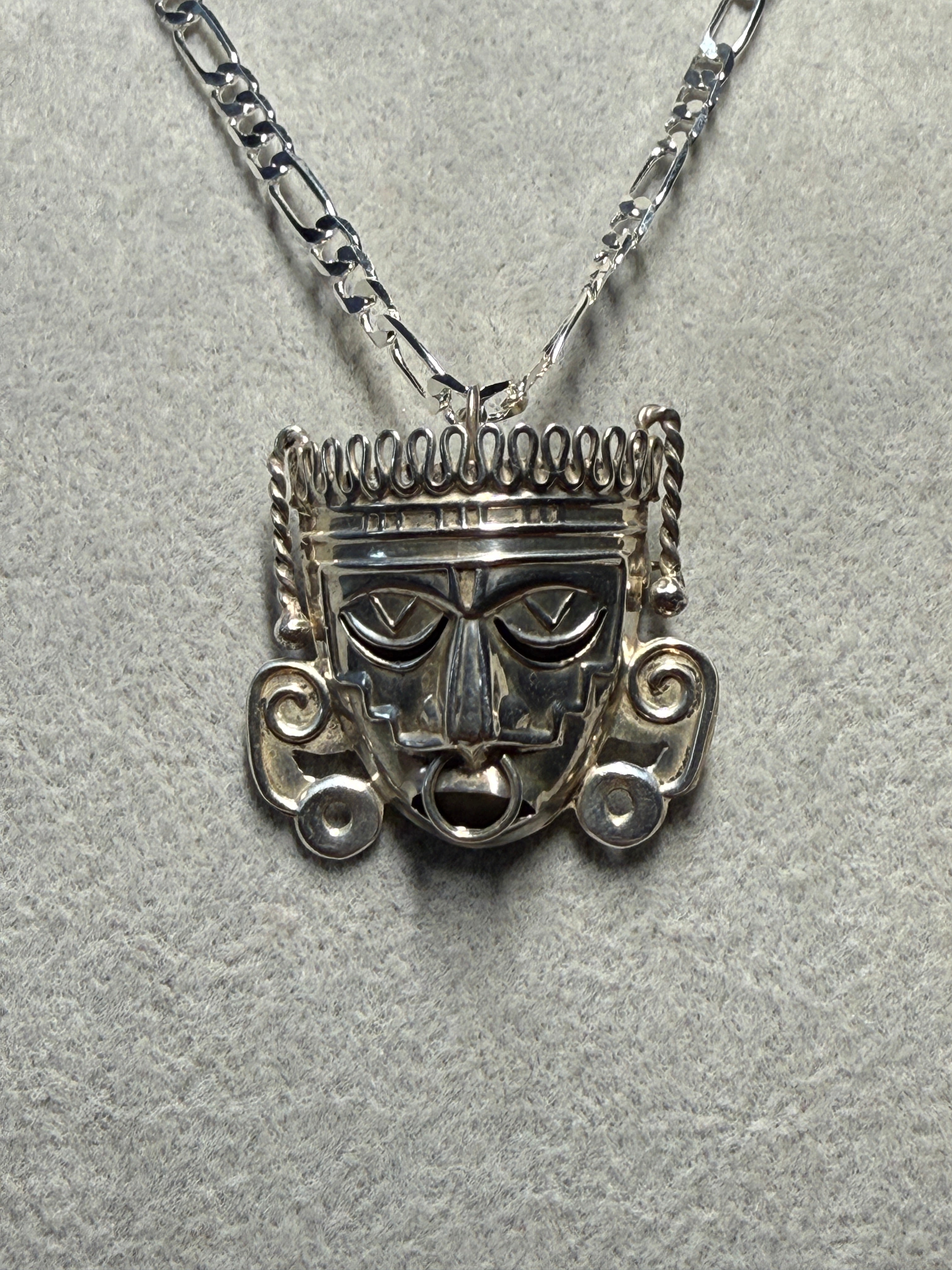 Rare Large Xipe Totec Aztec God Brooch Pin Pendant, Sterling