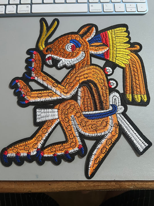 Large 9" Ocelotl Jaguar of Aztec Day Calendar Patch, Iron-On Patches, Mexica, Birthday Signs, Iron-On Patches, Mexico, Mexica (#21)