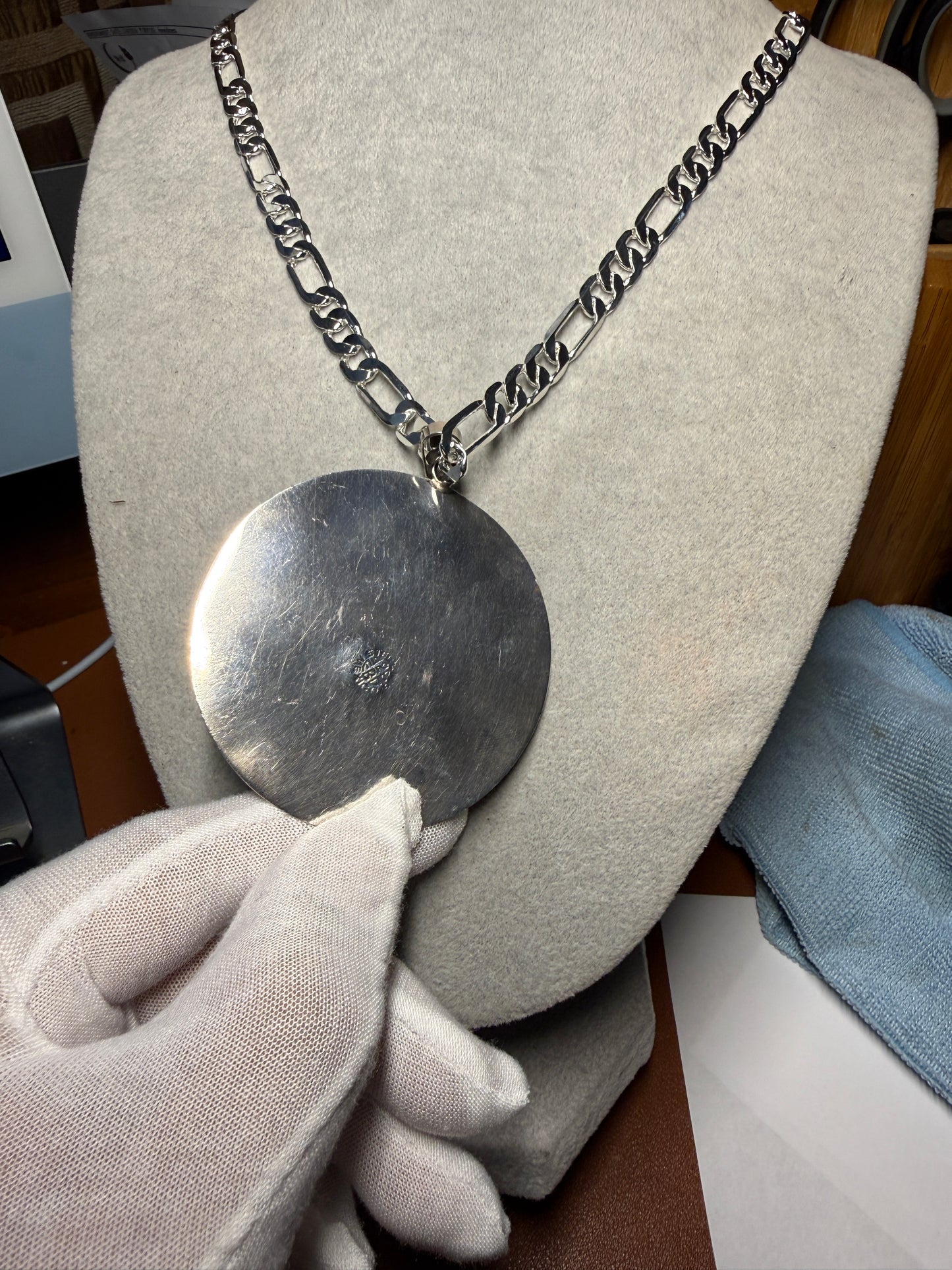 Aztec Calendar Pendant Necklace, Sterling Silver, Vintage, 23.87g, 2.5", Mexico 925, (H)