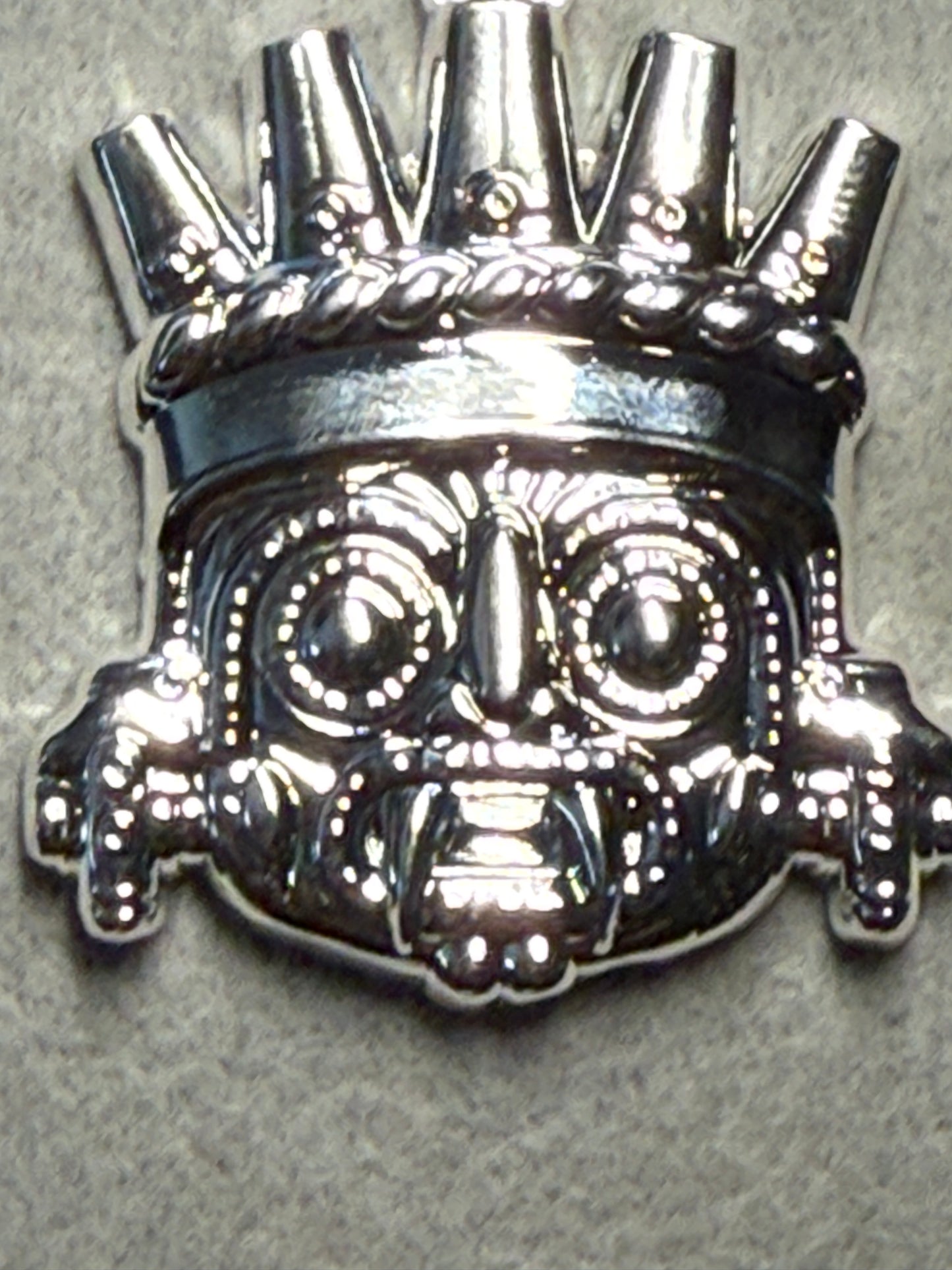 Tlaloc Pendant, Silver Tone, Aztec Rain God, Chain 22.5", Metal Alloy #H