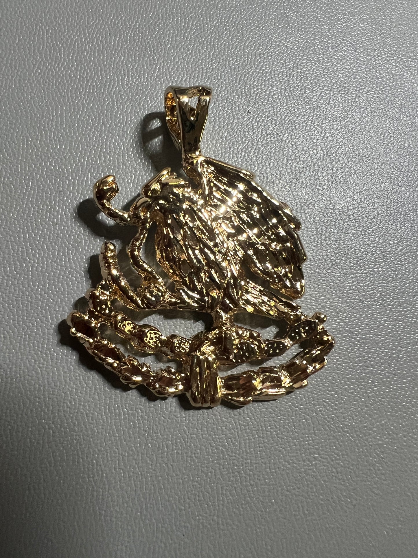 Large Mexican Shield Eagle Snake Cactus Pendant for Necklaces, 14k Heavy Plated Gold, High Quality, Mexico, Aztec, Azteca(#2)