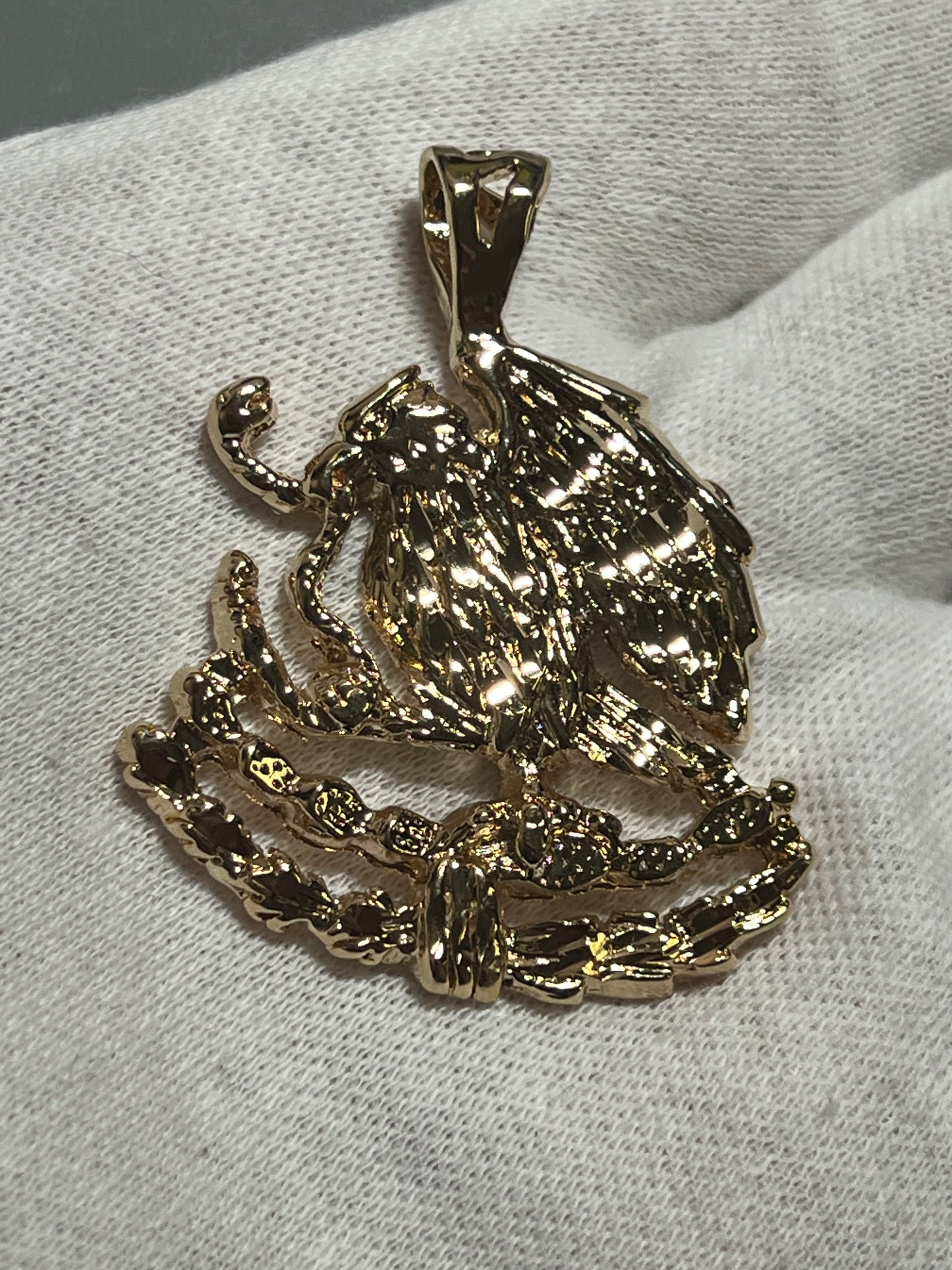 Large Mexican Shield Eagle Snake Cactus Pendant for Necklaces, 14k Heavy Plated Gold, High Quality, Mexico, Aztec, Azteca(#2)