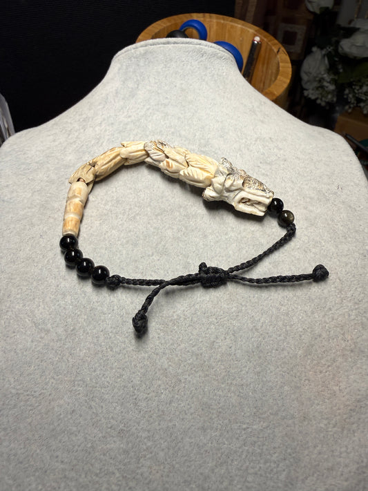 Aztec Quetzalcoatl Mayan Kukulkan handmade bracelet carved of deer antler #H