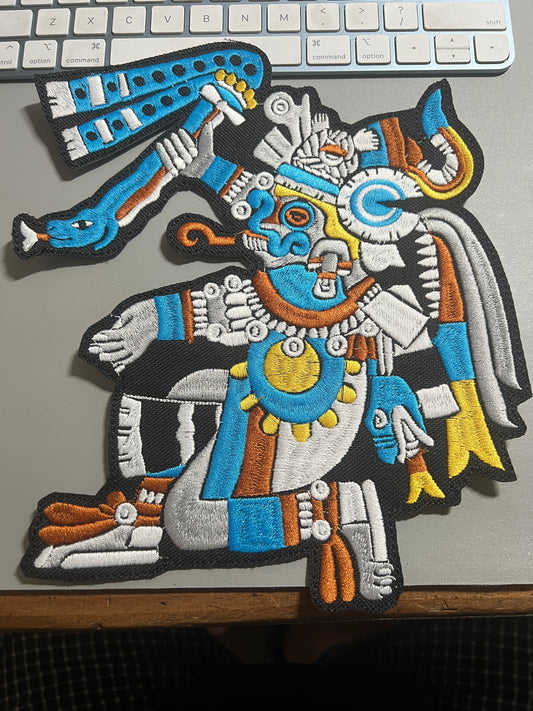 Large Tlaloc Patch, Aztec god of rain, Mexica rain god, 10", Aztec iron-on patches, #27