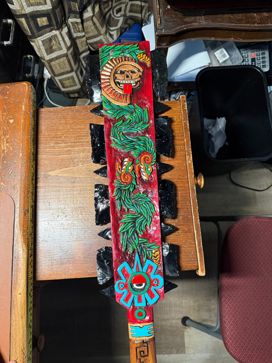 Mictlantecuhtli Piedra De Muerte Aztec Ollin Macuahuitl Warrior Sword War Club, 31.5"
