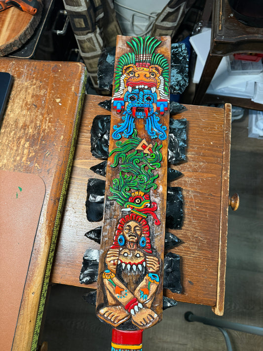 Aztec Macuahuitl, Tlaloc, Quetzalcoatl, Sword War Club, 31.5", Mexico Mexica