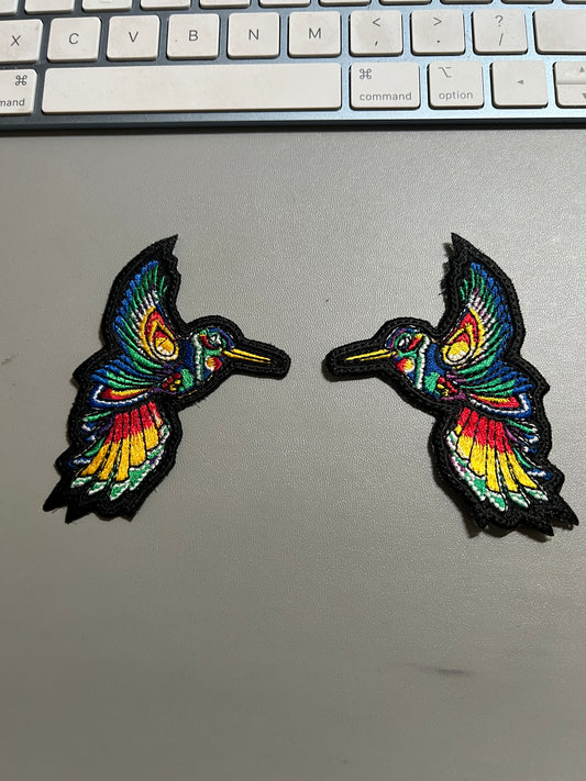 Pair Hummingbird Patch, Huitzilopochtli, (aka Uitzilopochtli, Xiuhpilli), Aztec god of Sun and war, Mexica, Totec, iron on Patch, patches (#23)