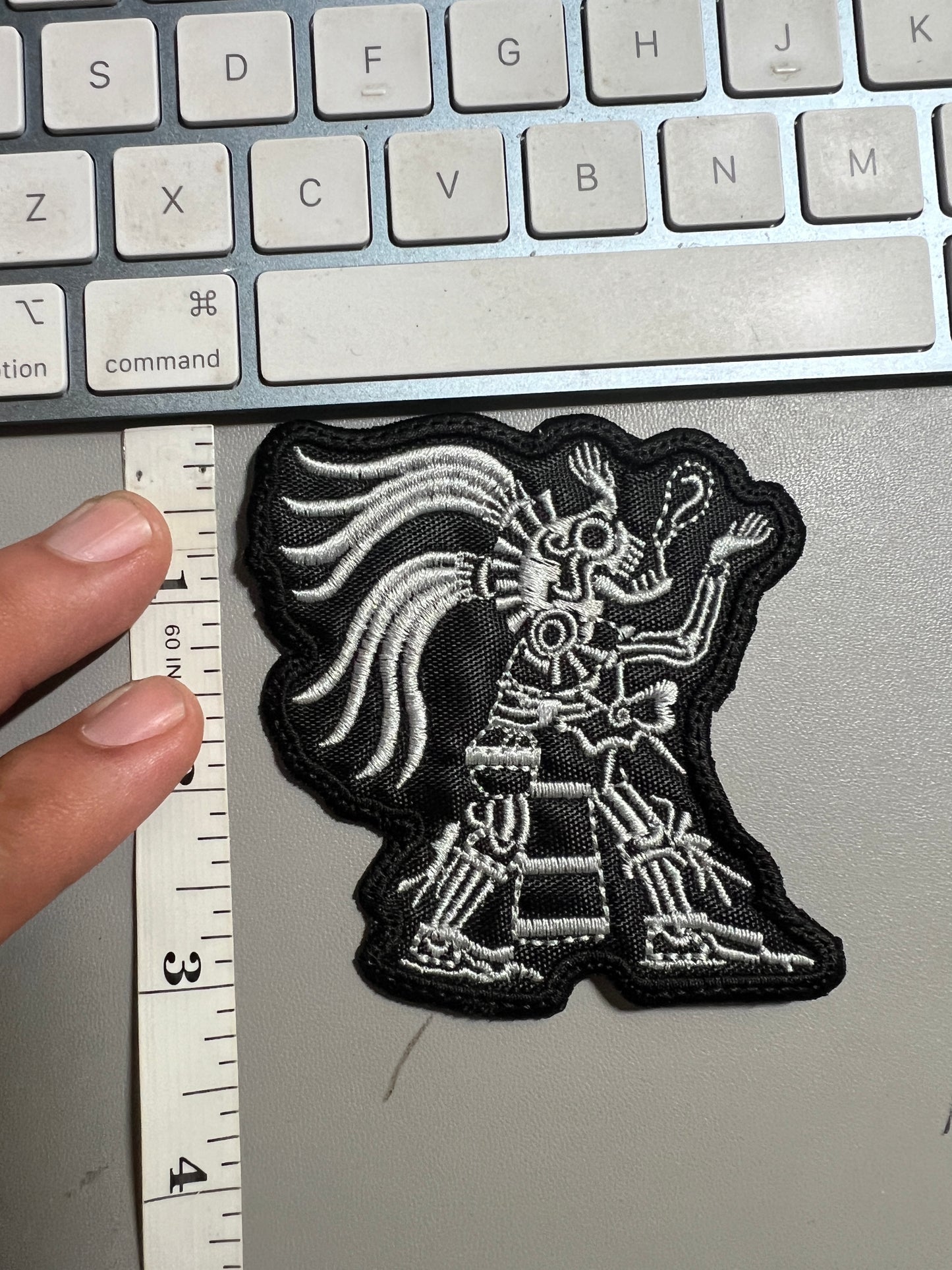 Mictlantecutli Patches, Skull, Death, Aztec patch, 3" tall, Black White, Mexica, Ancient Mexican Pagan Gods (#23)