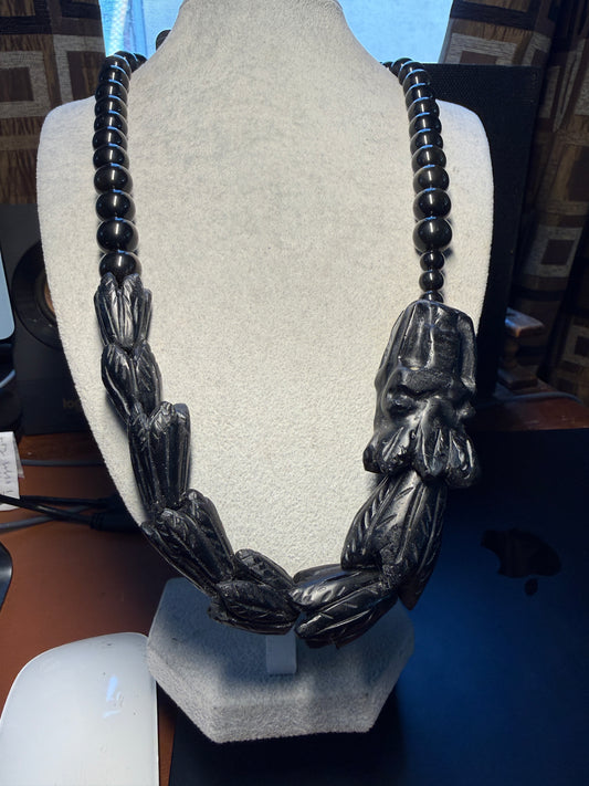 Aztec Quetzalcoatl Mayan Kukulkan handmade necklace carved of Obsidian #H