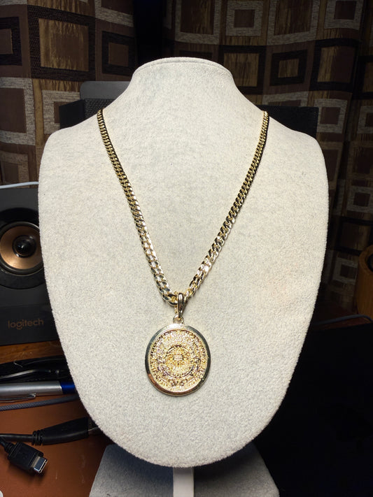 Aztec Calendar Charm Pendant Necklace Gold Plated, Oro Color, Calendario Azteca Jewelry #5