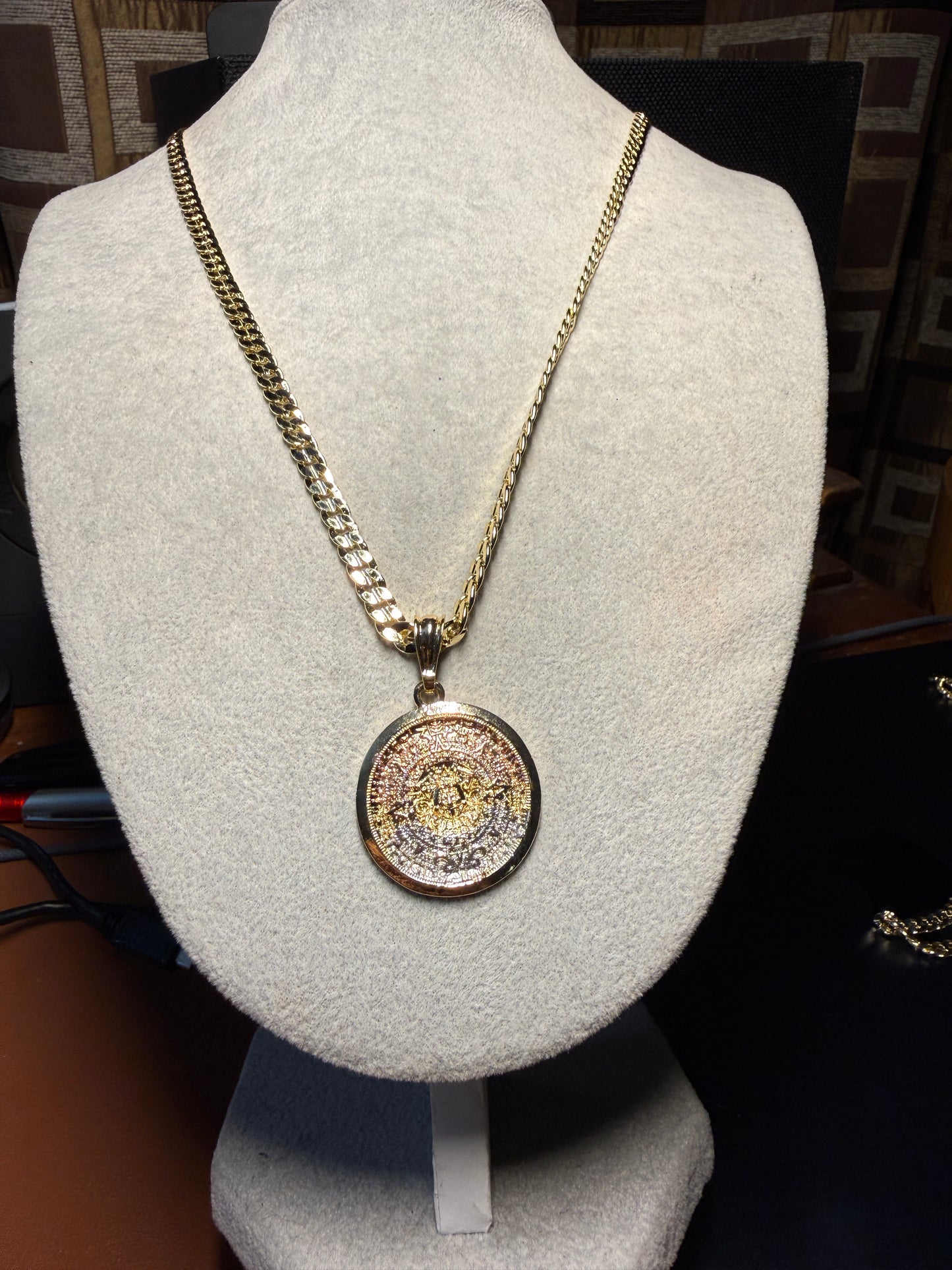 Aztec Calendar Charm Pendant Necklace Gold Plated, Tri Color, Calendario Azteca Jewelry #5 (Copy)