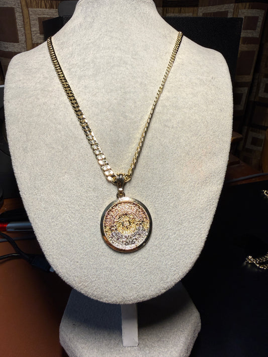 Aztec Calendar Charm Pendant Necklace Gold Plated, Tri Color, Calendario Azteca Jewelry #5 (Copy)