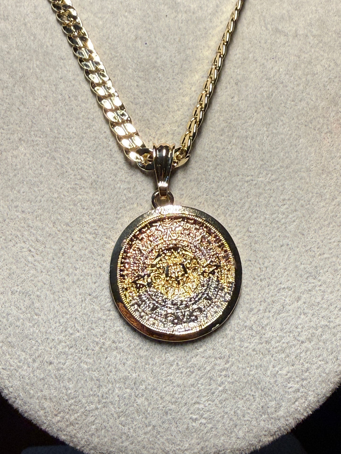 Aztec Calendar Charm Pendant Necklace Gold Plated, Tri Color, Calendario Azteca Jewelry #5 (Copy)