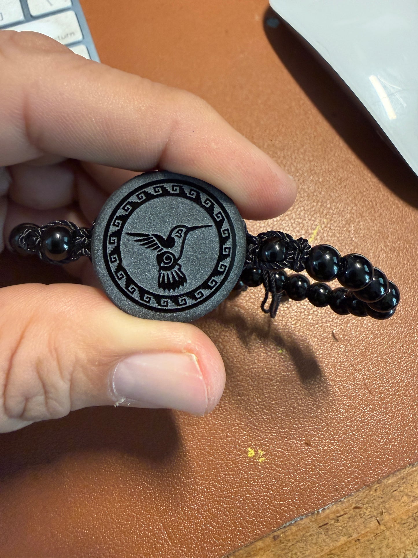 Greka Aztec Huitzilopochtli Hummingbird, Mexican, Obsidian Pendant, Bracelet, Mex #41