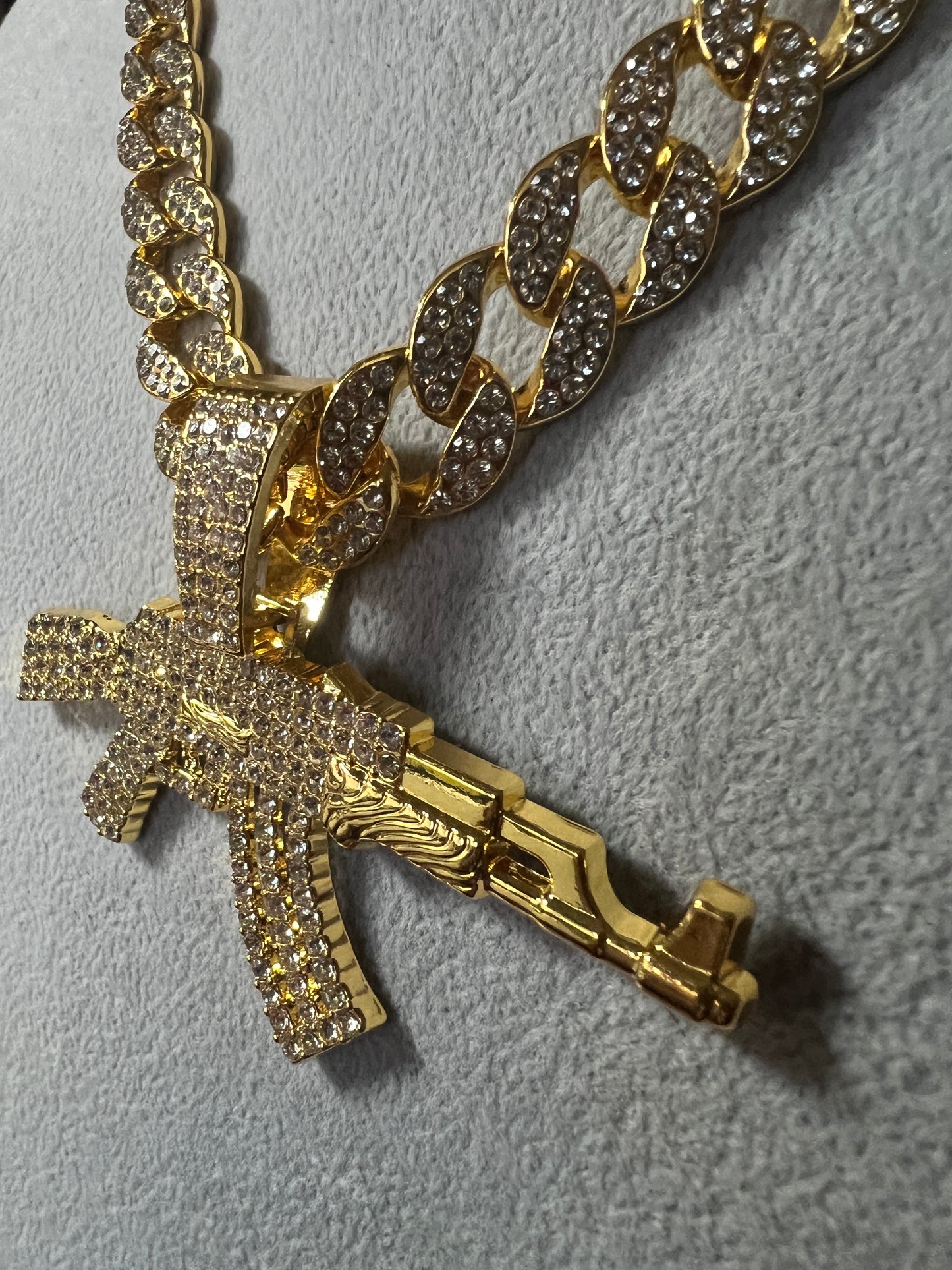 Men's alloy 3" AK pistol necklace High Quality Gold Plated Gun Pendant Hiphop Pendant For young Man 18" Choker (#20)