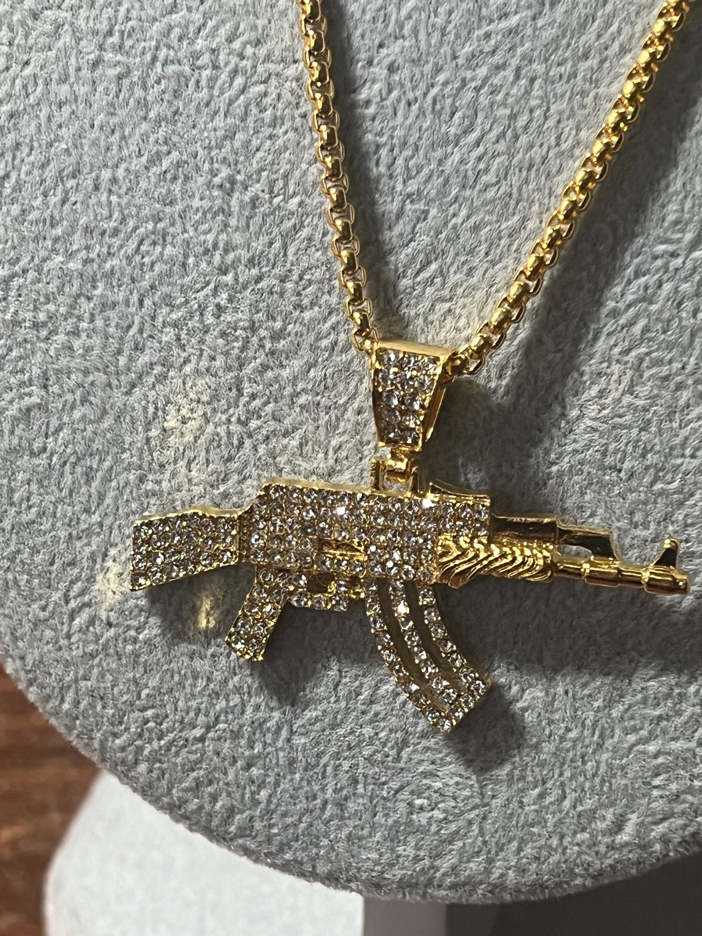 Men's alloy 2" AK pistol necklace High Quality Gold Plated Gun Pendant Hiphop Pendant For Man 23" (#20)