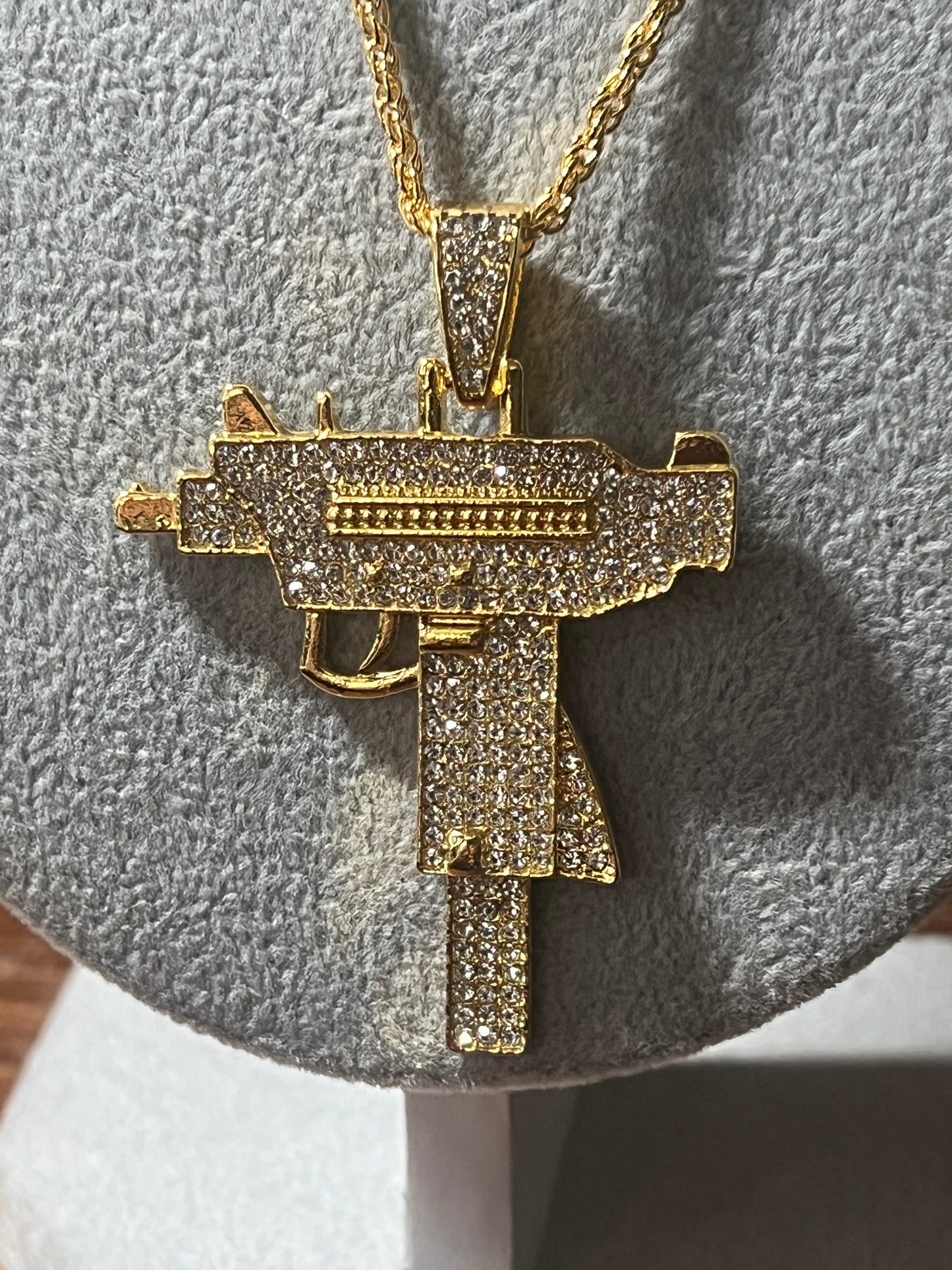 Men's alloy 2" MAC pistol necklace High Quality Gold Plated Gun Pendant Hiphop Pendant For Man 23" (#20)