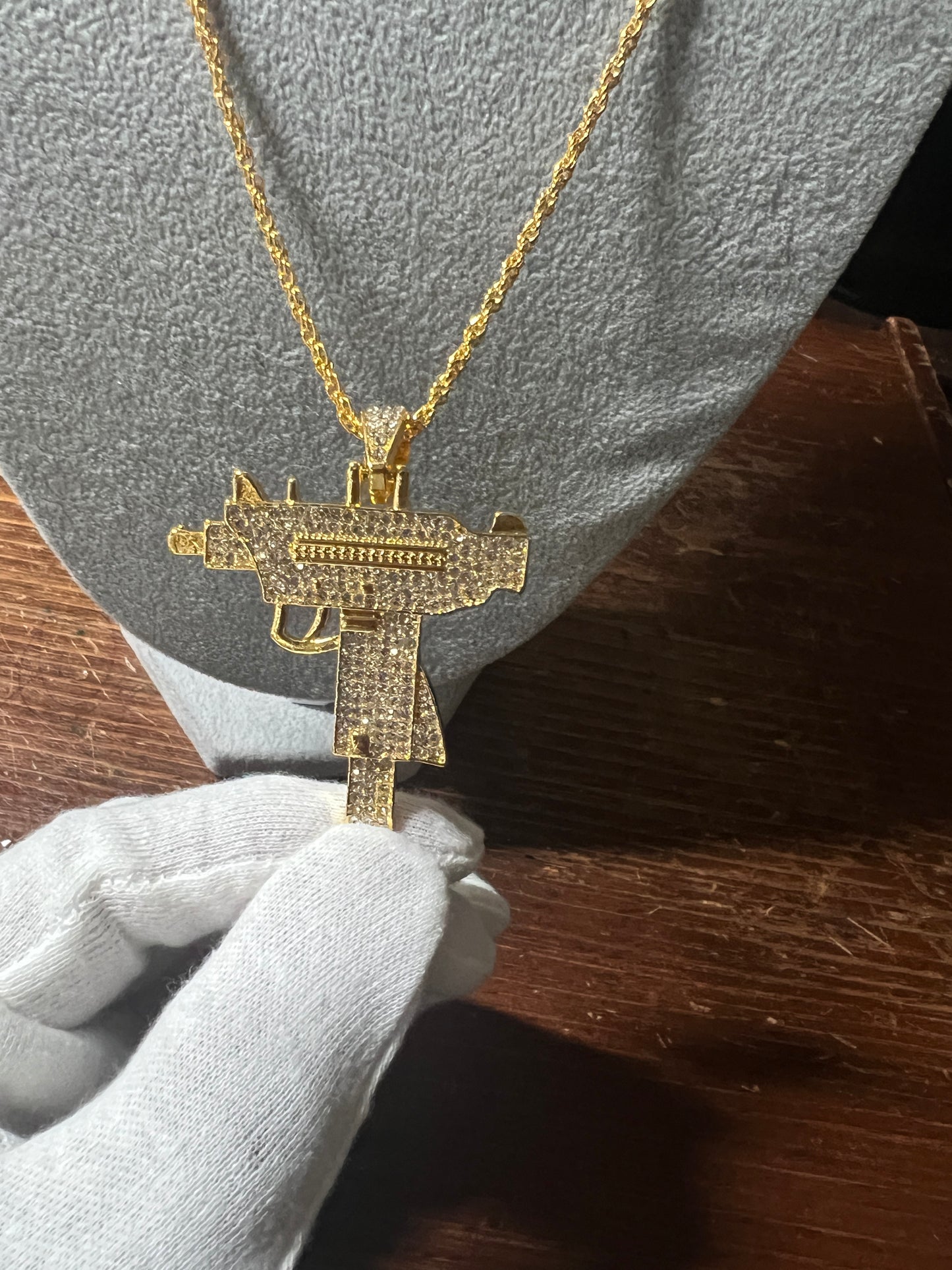 Men's alloy 2" MAC pistol necklace High Quality Gold Plated Gun Pendant Hiphop Pendant For Man 23" (#20)