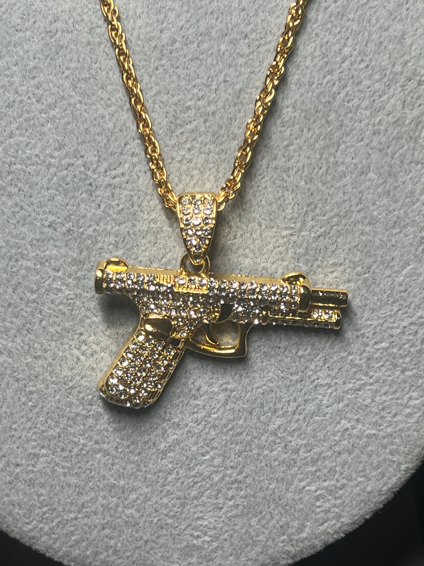 Men's alloy 1.5" GLOCK pistol necklace High Quality Gold Plated Gun Pendant Hiphop Pendant For Man 23" (#20)