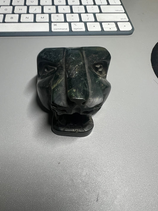 Jade Jaguar Paper Weight, Made Mexico, Heavy Jade Statue, Figure, Figurine, Rare, Aztec, Mayan, Mexica, Mexican Warrior