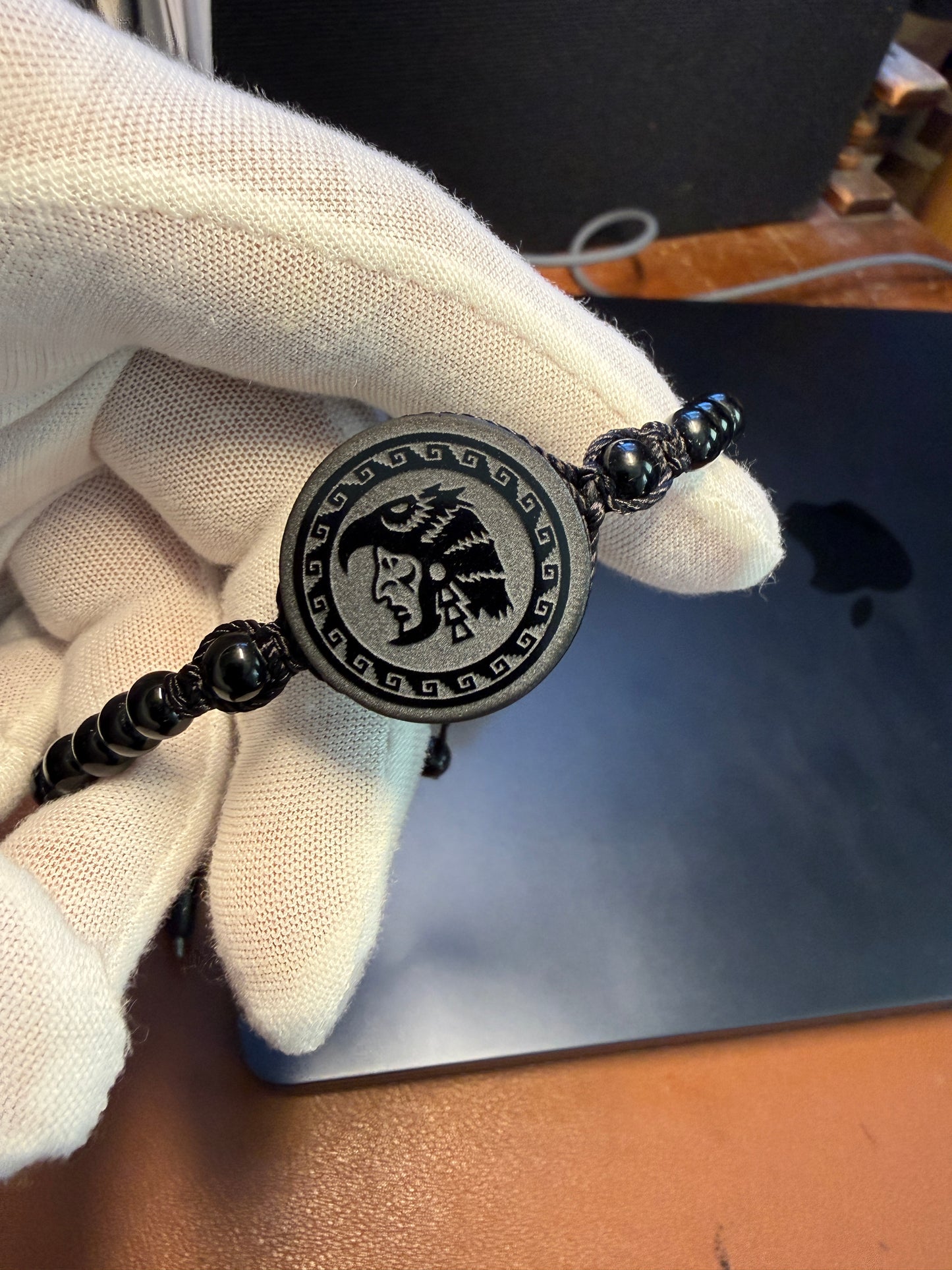 Aztec Eagle Warrior, Mexican, Obsidian Pendant, Bracelet, Mexico #37