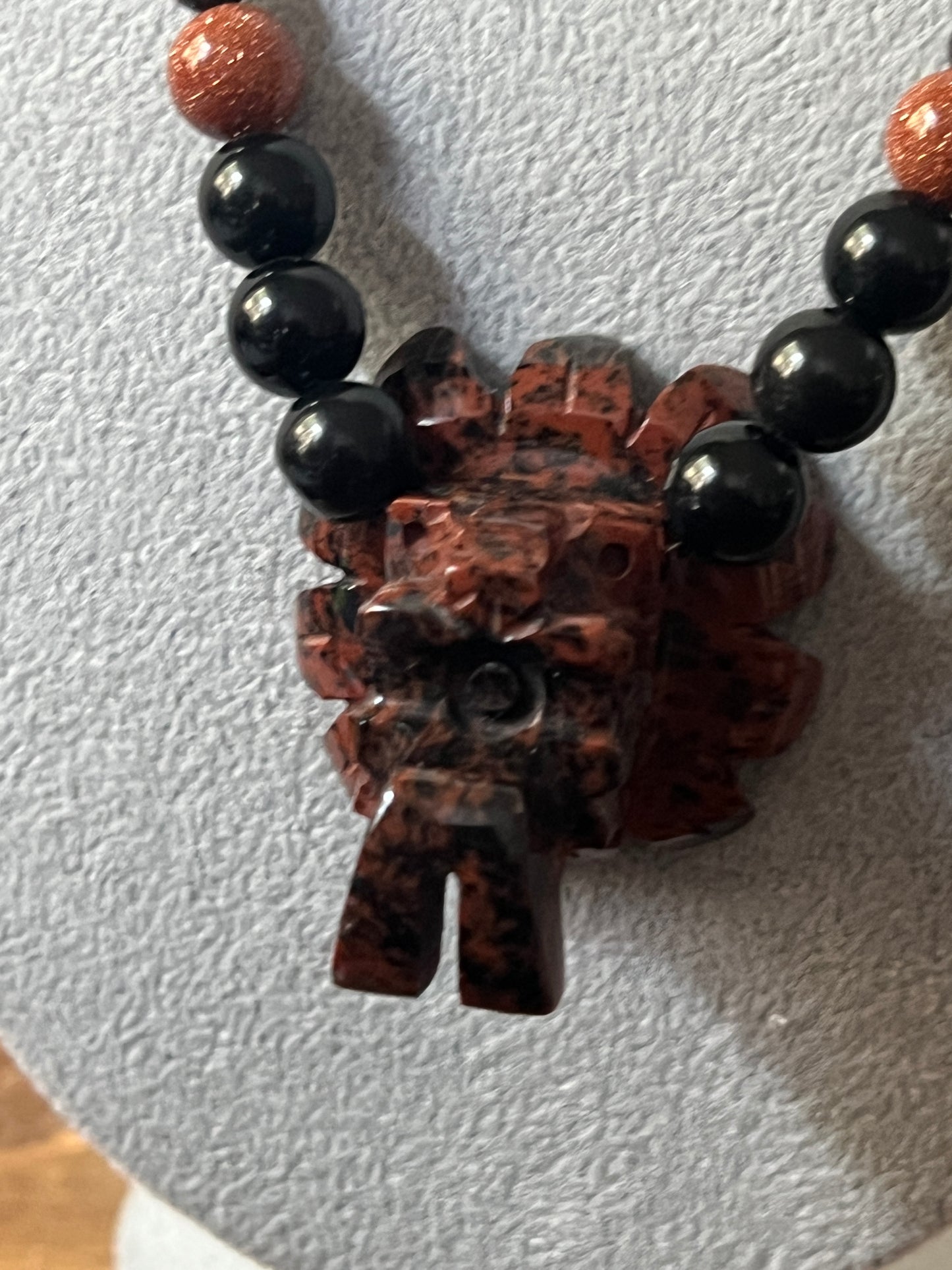 Mahogany Obsidian Beaded Quetzalcoatl Feathered Serpent Necklace, Kukulkan Mayan Plumed Serpent Necklace 23" Maya, Aztec, Mexica, Plumed Serpent, Dragon #16