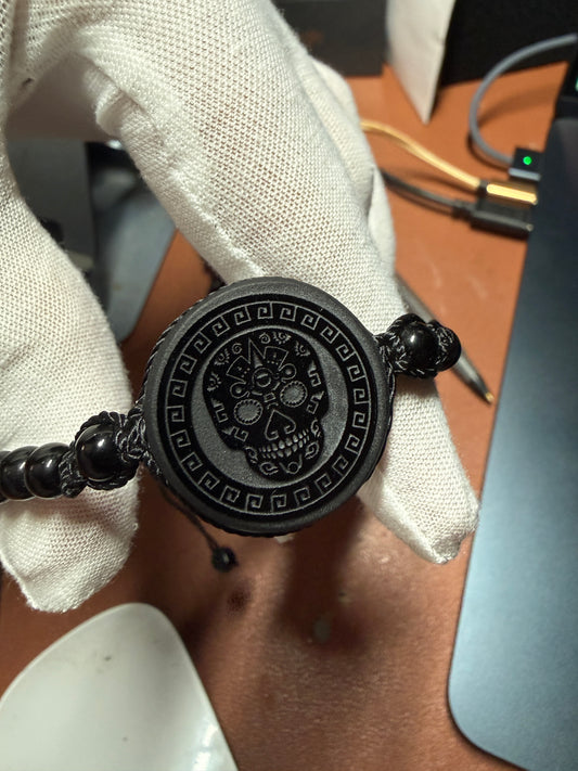 Day of the Dead, Greka, Obsidian Pendant, Bracelet, Mexico #37