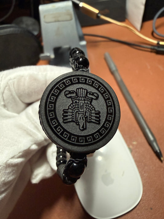 Cuauhtemoc Descending Eagle Obsidian Pendant, Aztec Bracelet, Mexico #39