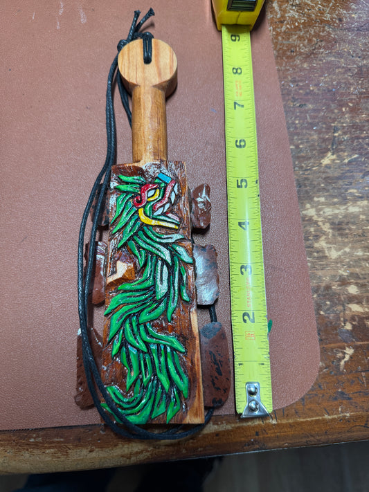 Macuahuitl Necklace, Aztec, KUKULKAN, QUETZALCOATL, Mahogany Obsidian Blades, Hangable Art handmade 8.25"