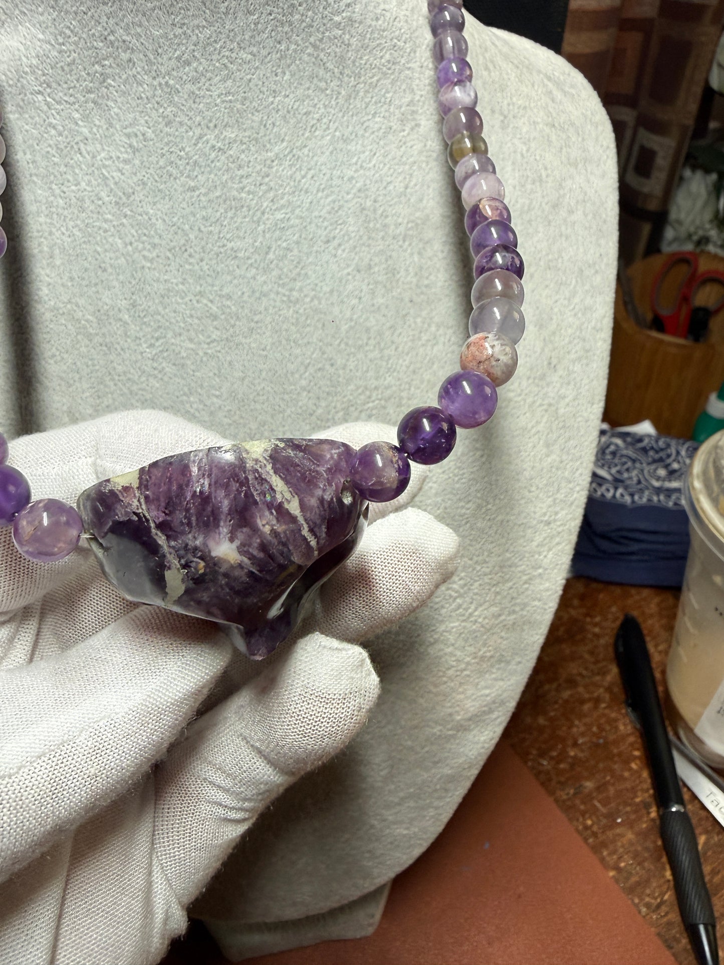 Mexican Amethyst Crystal Skull Necklace, Aztec, Mayan, Mictlantecuhtli 18" (#H)