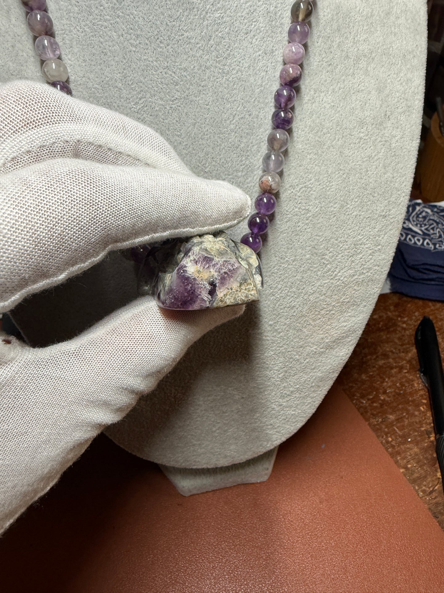 Mexican Amethyst Crystal Skull Necklace, Aztec, Mayan, Mictlantecuhtli 18" (#H)