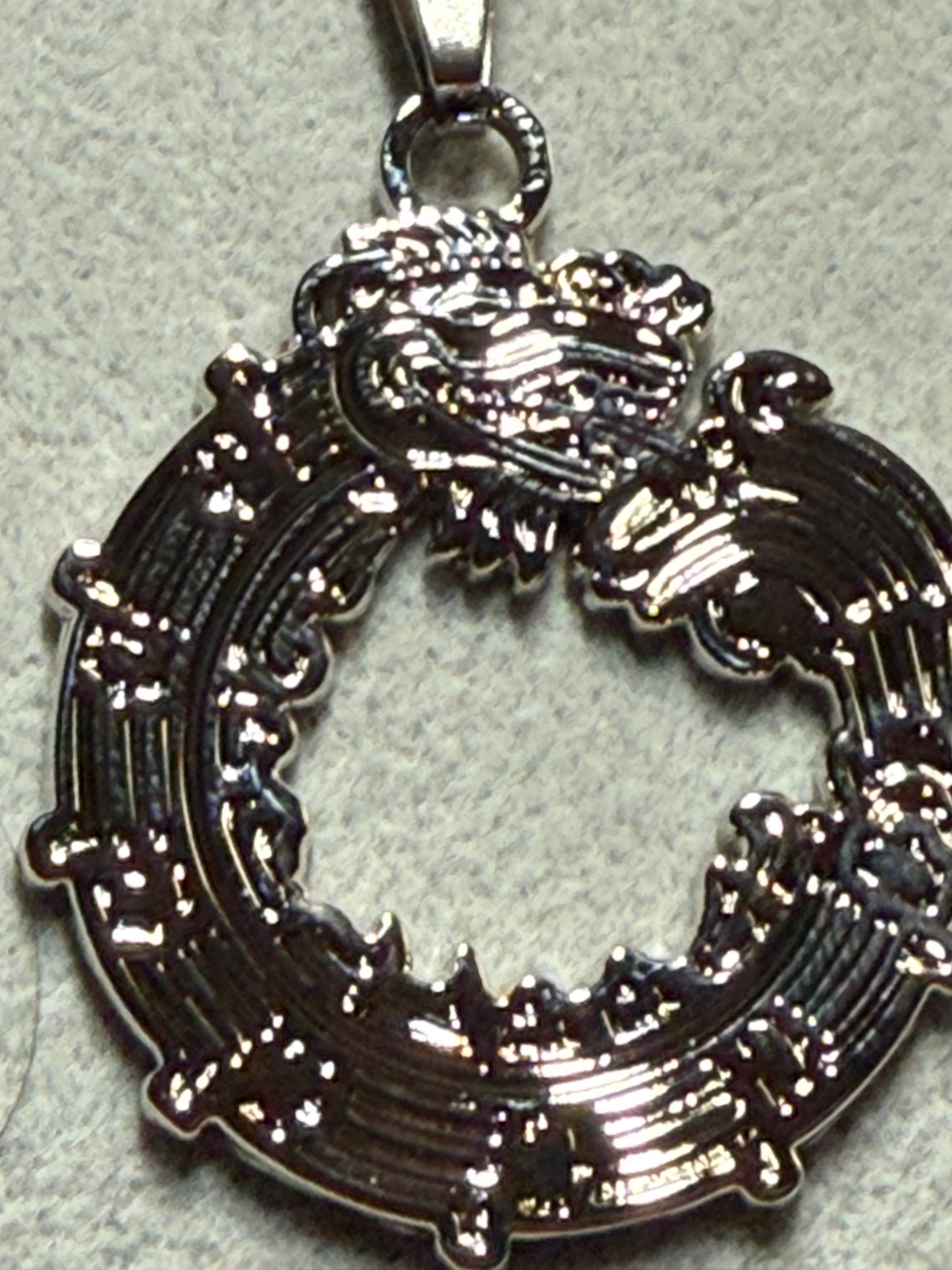 Aztec Quetzalcoatl Mayan Kukulkan Dragon Necklace, Silver Tone Metal, Mexican #H