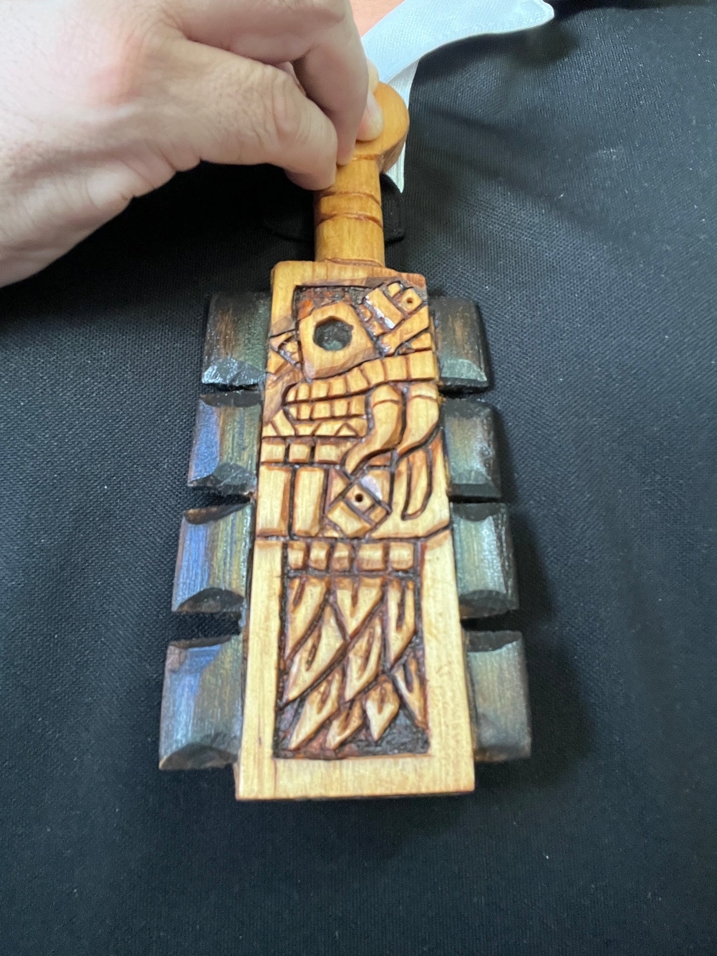 Mini Macuahuitl Azteca Necklace, Serpent, Mayan, Snake, Aztec, Carved, Wood Blades, Hangable Art handmade 8in.