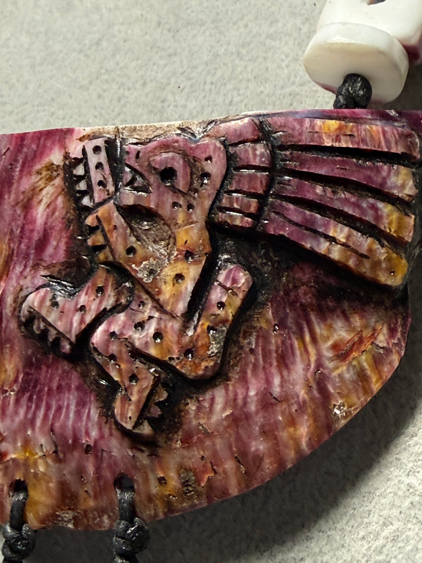 Aztec Eagle Jaguar Warrior Necklace Carved Shell Handmade Mexico Mexican #H