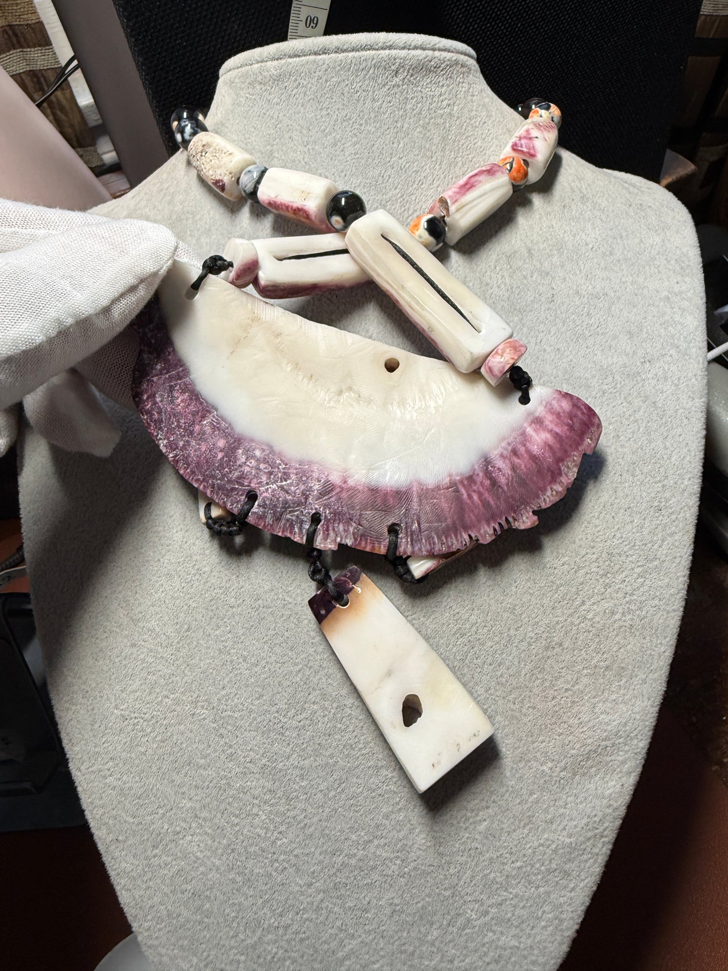 Aztec Eagle Jaguar Warrior Necklace Carved Shell Handmade Mexico Mexican #H