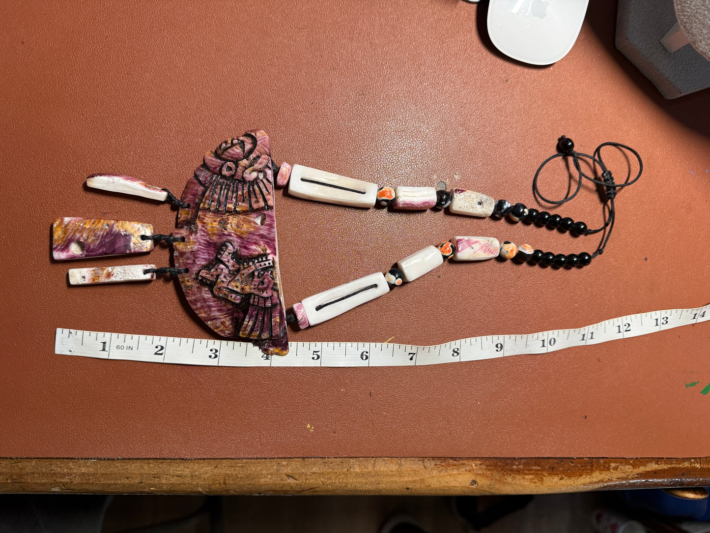 Aztec Eagle Jaguar Warrior Necklace Carved Shell Handmade Mexico Mexican #H