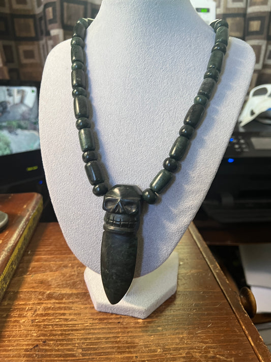 Mictlantecuitli Jade Necklace from Mexica Indigenous Indians, Mexico, Mexican, Aztec, Azteca, Skull, Dagger, Sacrifice, Altar, rare (#18)