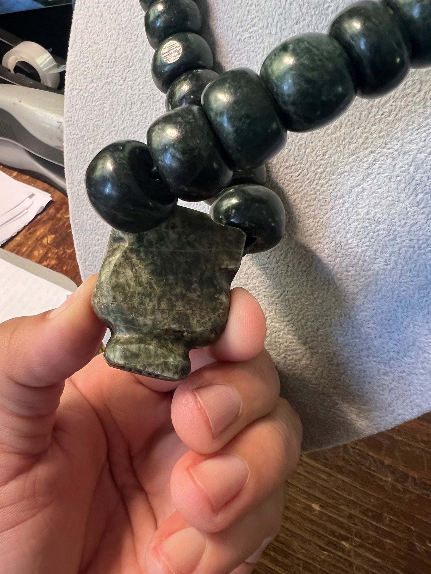 Jaguar Jade Pendant, Jade Beaded Necklace, Aztec, Mexica, Mayan, 24 plus in. long, Rare, Mexico (#18)