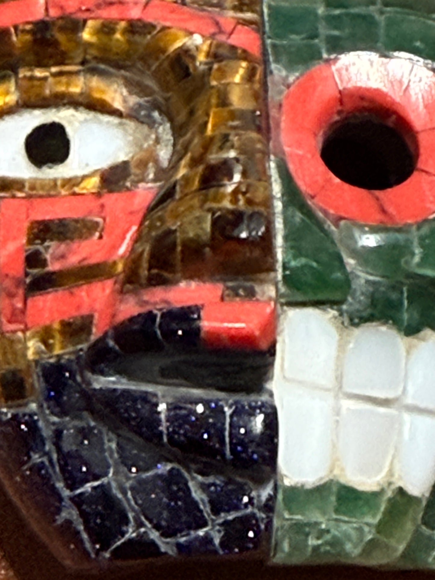 Duality Life & Death Mask Stone Tile Mosaic Pendant, Ancient Mexico #20