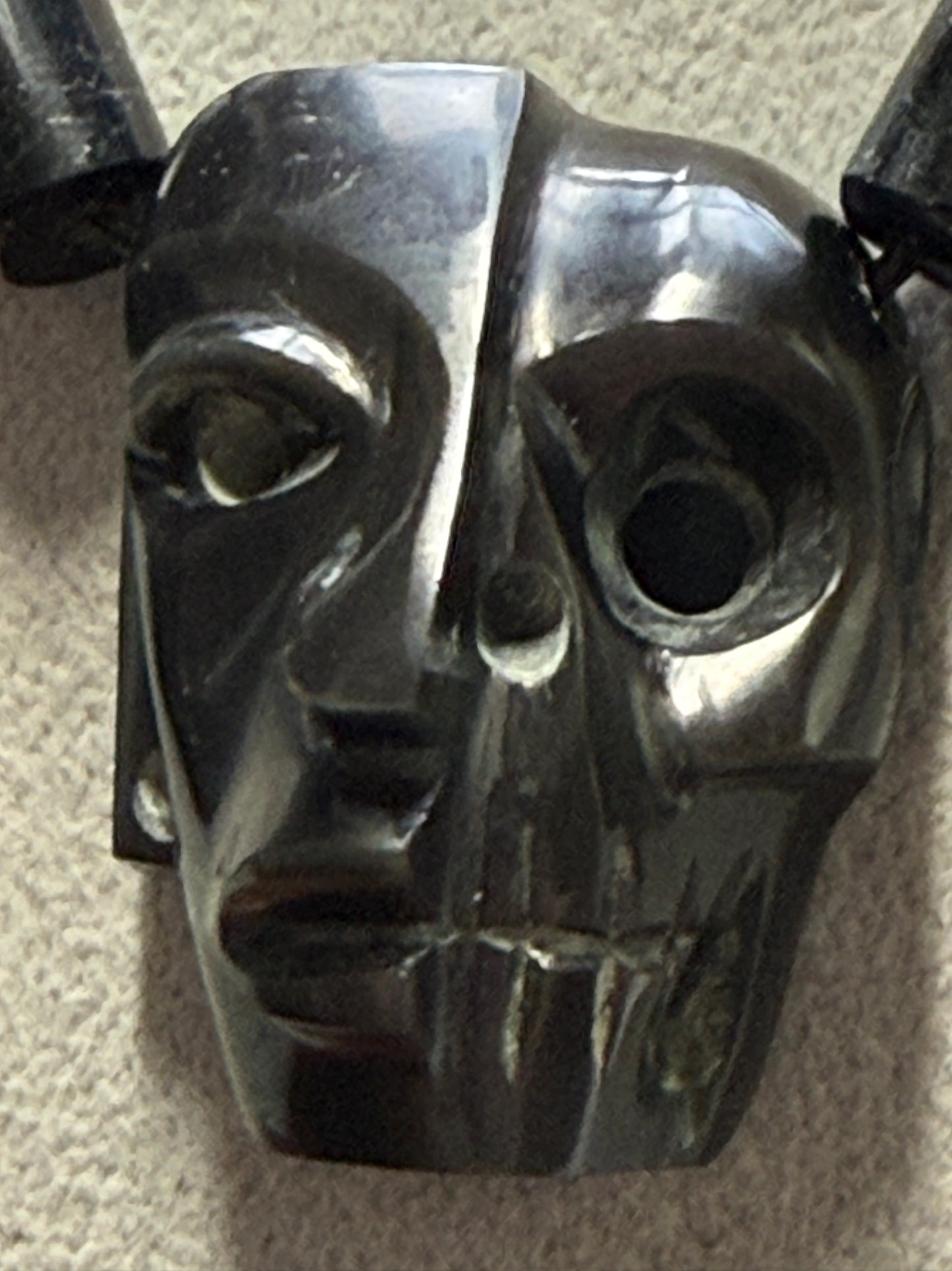 Black Aztec Duality Life & Death Mask Obsidian Necklace, Ancient Mexico #20