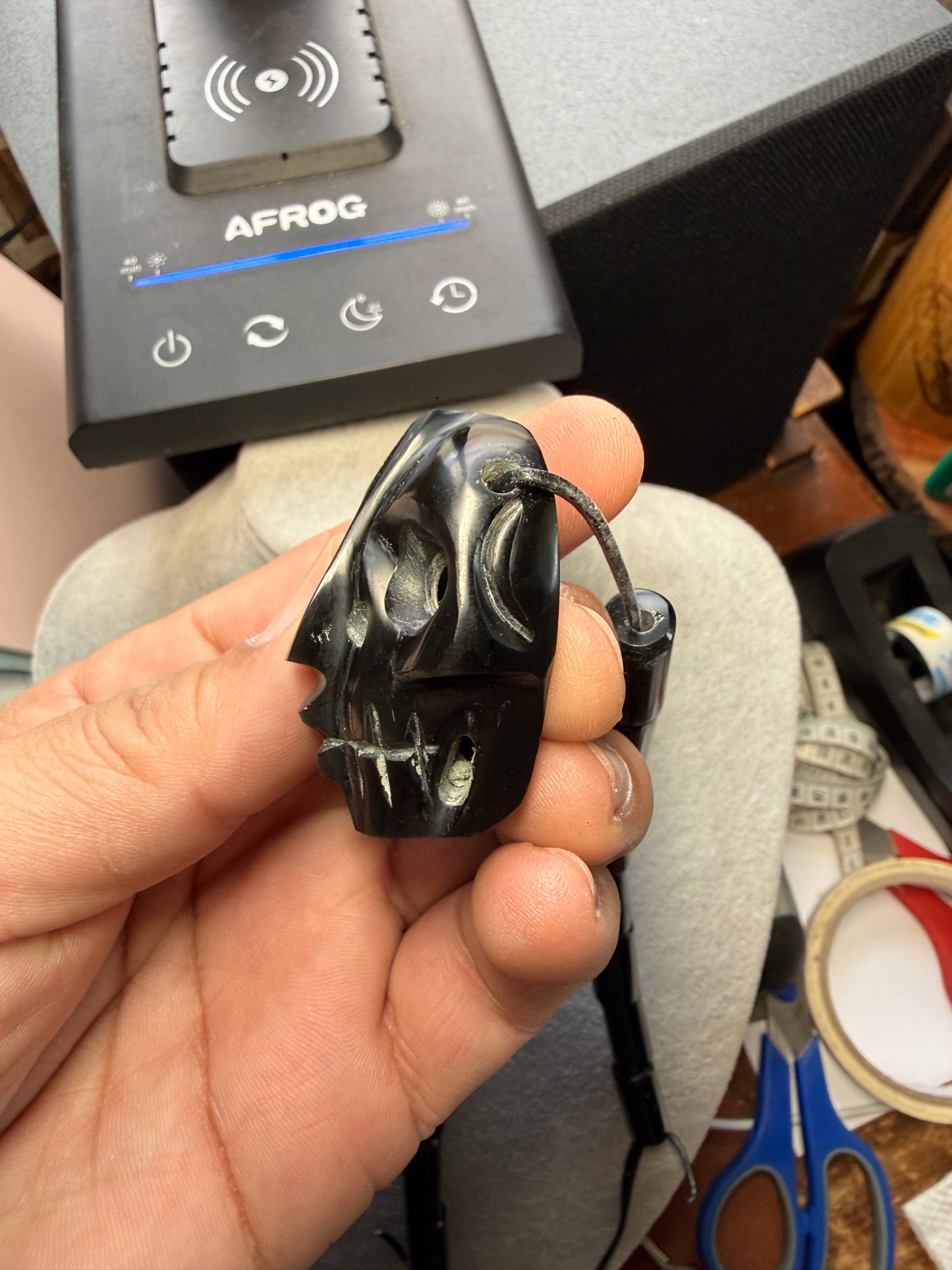 Black Aztec Duality Life & Death Mask Obsidian Necklace, Ancient Mexico #20