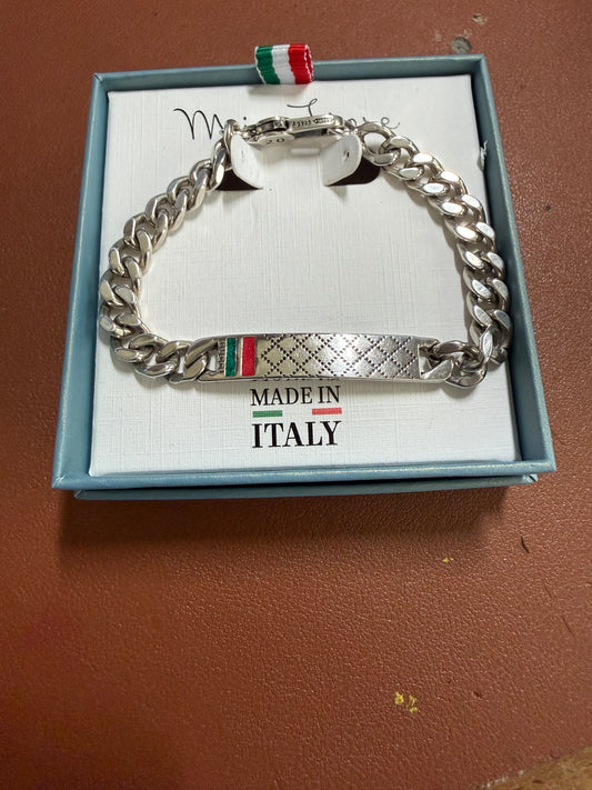 Italian Men's 8.5" Cuban Link Chain Bracelet, Italy, Silver Red Green colors Pre-Owned #10