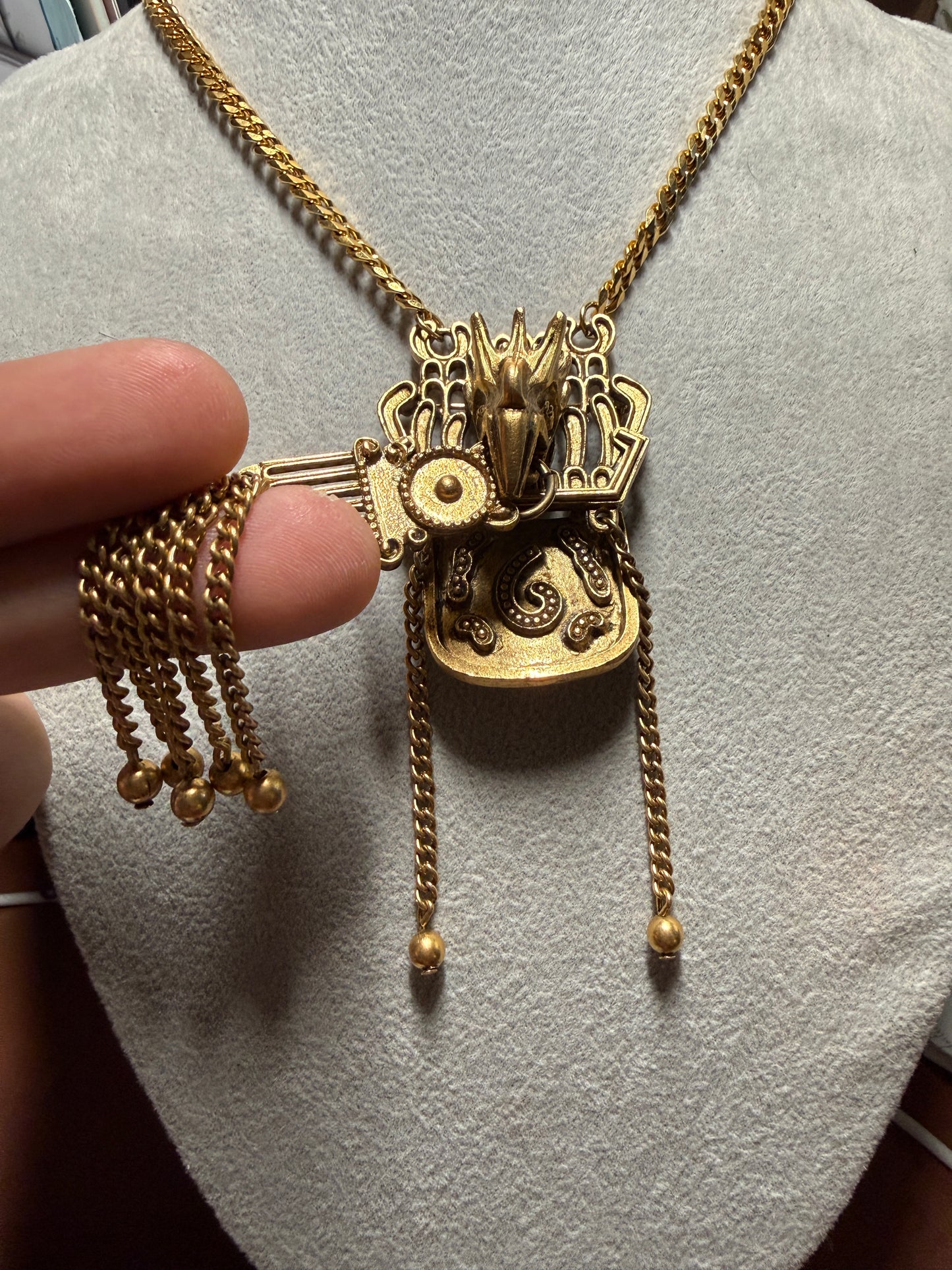 Rare Cuahutemoc Aztec Descending Eagle Necklace by Trigere, circa 1950s (#H)