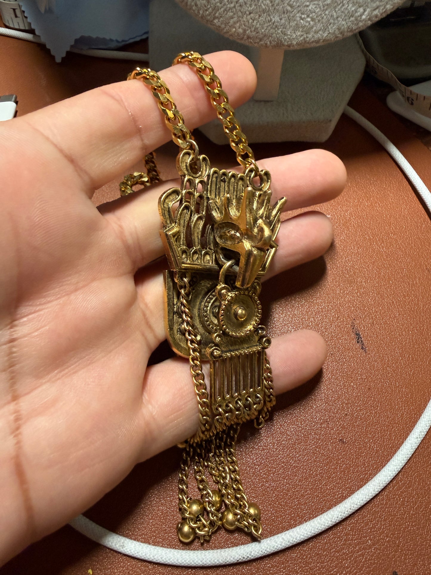 Rare Cuahutemoc Aztec Descending Eagle Necklace by Trigere, circa 1950s (#H)